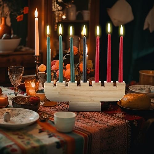 Sliner Kwanzaa Kinara Wooden Candle Holder Handmade Wood Tapers Candles Holders Africa Table Ceterpiece Taper Candlesticks Holders for Home Celebration Kwanzaa Party Decor(Natural) - color: Natural