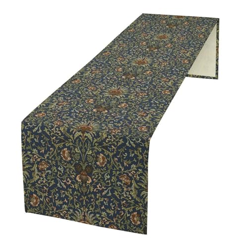 Bohemian Plant Flowers Table Runner, Mid Century William Morris Art Vintage Pattern Table Runners for Kitchen Dining Table Indoor Outdoor Decor 13x36in - color: Blue-green, size: 13x36in