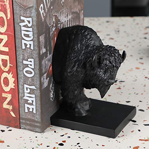 Set of 2 Polyresin Buffalo Bookend,Art bookend, Homedecor for Kids, Office Decor (Black)