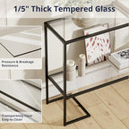 Cozy Castle 52" Entryway Table, 2-Tier Narrow Console Table with Tempered Glass & Sturdy Metal Frame, Modern Sofa Table with Storage Shelves for Entryway, Hallway, Foyer, Living Room, Black - color: Black Metal Frame
