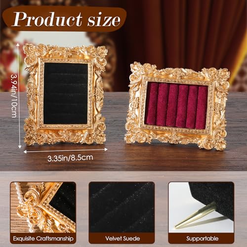 Vintage Ring Holder Rectangle Gold Velvet Display Stand - Baroque Jewelry Organizer Box Tray for Wedding Engagement Anniversary Women Birthday Christmas Gift Photograph Prop (MPF05-Gold Black) - color: MPF05-Gold Black
