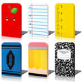 AnyDesign 6Pcs Back to School Wood Bookends Non Skid Book Stoppers Composition Notebook Pencil Crayon Apples Wooden Book Stands for Heavy Books Home Office School Library