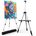 Portable Artist Easel Stand - Adjustable Height Painting Easel with Bag - Table Top Art Drawing Easels for Painting Canvas, Wedding Signs & Tabletop Easels for Display - Metal Tripod - 17x66 inches - style: 66 Inch Argent Silver (2 Pack)