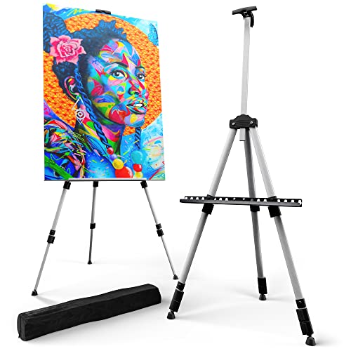 Portable Artist Easel Stand - Adjustable Height Painting Easel with Bag - Table Top Art Drawing Easels for Painting Canvas, Wedding Signs & Tabletop Easels for Display - Metal Tripod - 17x66 inches - style: 66 Inch Argent Silver (2 Pack)