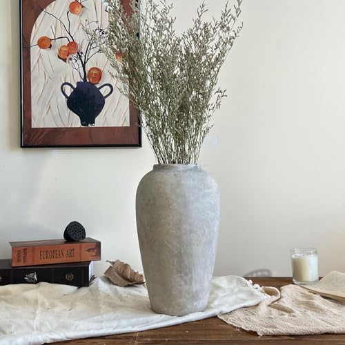 12 Inch Ceramic Rustic Farmhouse Vase, White Grey Handmade Pottery Vase for Living Room & Home Decor, Rustic Flower Vases for Table Centerpieces & Shelf Decoration, Wedding Gifts - color: White Gray, size: Small