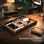 Wooden Valet Tray with Leather Base - Nightstand Catchall Organizer for Cologne, Perfume, Keys, Wallet, Phone, Watch, Jewelry & Sunglasses (Bohemian) - color: Bohemian