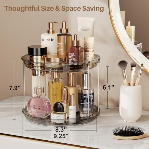 LAMU 2 Tier Lazy Susan Turntable Organizer 9.25'' Rotating Spice Rack Organization for Cabinet, Kitchen, Pantry, Countertop, Bathroom, Vanity, Medicine Cabinet Organizer, Grey - color: Gray, size: 9.25in 1 Pack