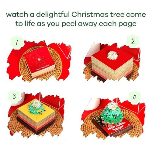 3D Creative Time Piece Calendar 2026 Desk Daily Calendar Decoration with Acrylic Case, Paper Sculpture Non-stick Notes, Paper Carving Art Craft Chirstmas Gift (Christmas Tree) - color: Christmas Tree