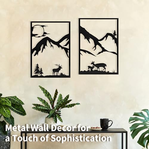 LONGKING 4 Pack Metal Wall Art, Mountain Iron Wall Sculpture, Art Wall Décor for Office, Dining Room, Living Room, Bedroom (Black, 17 x 12 in)