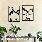 LONGKING 4 Pack Metal Wall Art, Mountain Iron Wall Sculpture, Art Wall Décor for Office, Dining Room, Living Room, Bedroom (Black, 17 x 12 in)
