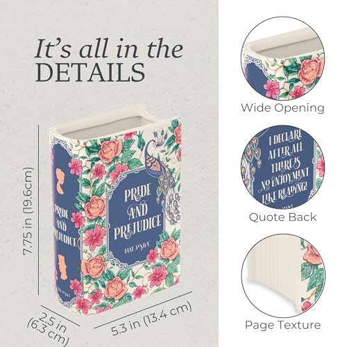 Steel Mill & Co Original Book-Shaped Decorative Vase, Ceramic Vases for Home Decor, Cute Bookshelf Decor, Unique Vase for Book Lovers (Large - Pride and Prejudice) - color: Pride and Prejudice
