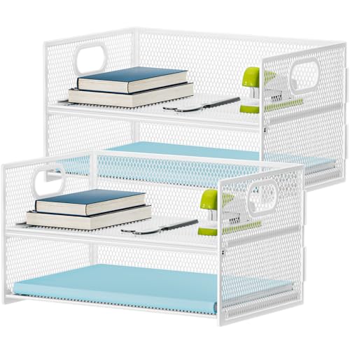Marbrasse 2 Tier Paper Organizer Letter Tray, Mesh File Organizer with Handle, Paper Sorter Desk Organizer for Home Office Supplies - 2P White - color: 2p White