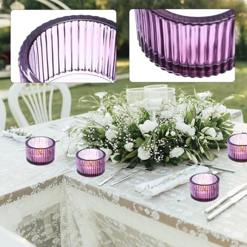 2 Pcs Tealight Candle Holder,Votive Candle Holders Glass Candle Holders Tea Lights Candle Holder for Table Centerpiece Decor Party&Home,Wedding Deco (Purple) - color: Purple
