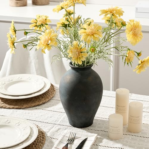 SIDUCAL Ceramic Vintage Flower Vase | 9 Inch Large Pottery Rustic Farmhouse Boho Vase for Home Decor, Table, Living Room, Bathroom, Coffee Desk, Shelf, Mantel Decoration, Wedding, Bronze - color: 1009-bronze