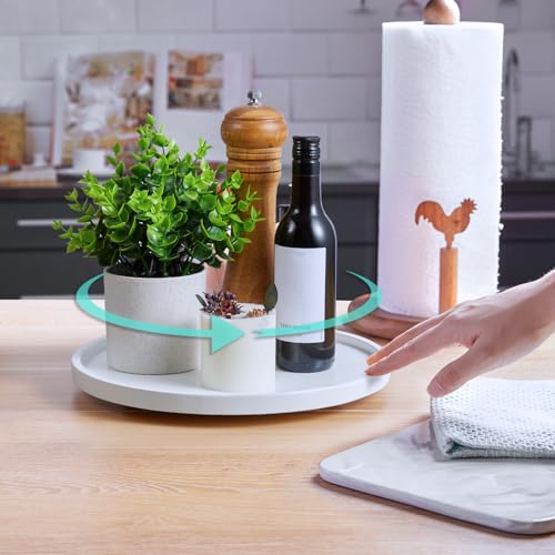 10" Wood Lazy Susan Turntable Organizer, Lazy Susan for Table Top Cabinet Dining Pantry Countertop Cupboard Organization, Decorative Tray for Kitchen Bathroom Decor Coffee Bar Accessories, White - color: White, size: 10" with Low Rim