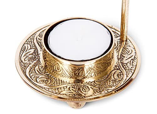 Resin Incense Burner – Dual Use Tea Light or Charcoal Heated | Adjustable Brass Design for Frankincense, Myrrh & Copal | Spiritual Gift for Home Fragrance - color: Brass Burner Candle Heated