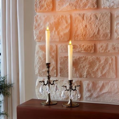 Homemory Real Wax LED Flameless Taper Candles with Timer, Dripless Fake Candlesticks with 3D Flickering Flame, 9.6 Inches White Window Candle for Fireplace Christmas Halloween - style: Farmhouse - White 9.6"