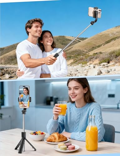 Mini Selfie Stick Travel Tripod for Cell Phone with Light, Extendable Selfie Stick for iPhone with Detachable Remote, iPhone Tripod for Video Recording, Photograph, Compatible with Cellphones - style: Black(with Light)