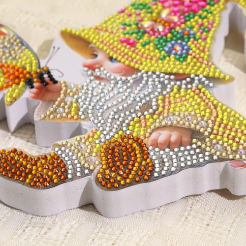 Butterfly Gnome Tabletop Diamond Art Painting - DIY Diamond Art Kits for Adults Figurines Special Shaped Rhinestone Gem Art Statues, 5D Painting with Diamond Dots Sculpture Ornaments for Beginner - color: Q019