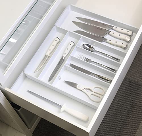 Simple Houseware Expandable & Adjustable Cutlery Drawer Organizer - Large Utensil and Flatware Tray for Kitchen Drawers, White - color: White