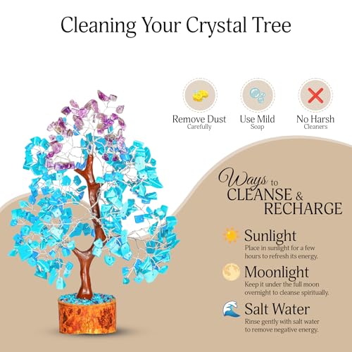 YATSKIA Turquoise and Amethyst Crystal Tree of Life - Gemstones and Crystals - Crystal Decor - Good Luck Gifts - color: Turquoise and Amethyst Silver Wire