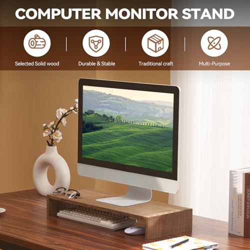KIRIGEN Monitor Stand Wooden -Desk stand wood for Computer / Laptop/ TV Printer - Monitor Arms & Stands Desk Riser for Office Organizers -Desktop Workspace (59,Dark Brown) - color: Dark brown, size: 59cm