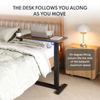 FLEXISPOT Medical Adjustable Overbed Bedside Table with Wheels Pneumatic Mobile Standing Desk Laptop Desk Rolling Computer Cart Movable Table Hospital Home Use(31.5" W x 17.7" D, Mahogany Large) - color: Mahogany, size: Large