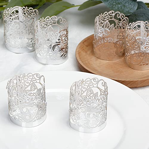 LOVEINUSA 48pcs Votive Candles Holders Wraps, Silver Tea Light Candle Fairy Home Decoration (No Bottom) - color: Silver