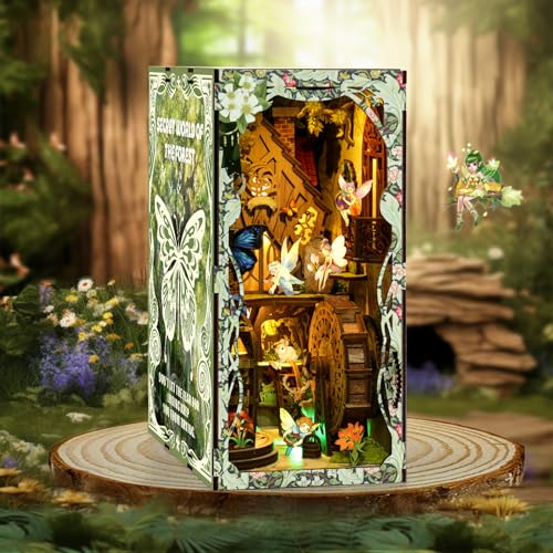 Book Nook Kit - DIY Miniature Dolls House Kit with Furniture and LED Light, 3D Puzzle Wooden Art Bookends, Model Kits for for Adults and Teens (Secret Forest) - style: Secret Forest