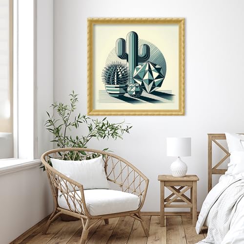 Amanti Art Framed Wall Art Print 36x36 Succulents in Angled Vases by David Galan, Abstract Wall Art, Modern Contemporary Decor, Large Poster Painting Artwork for Living Room, Bedroom, Bathroom, - color: Versailles Gold, size: 36"L x 36"W