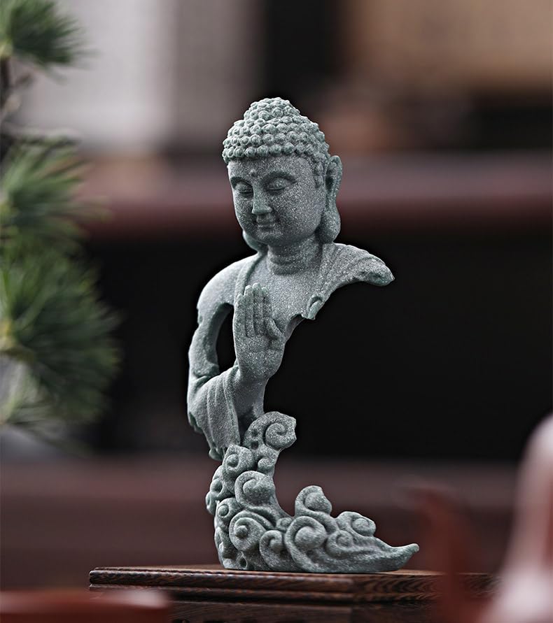 livelyfish Meditating Buddha Statue Zen Aquarium Buddha Figurines Sandstone Thinker Sculpture for Fish Tank Garden Home Decorations, Gift (G-S) - size: G-S