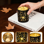 Votive Candle Holders Black and Gold, Glass Tealight Candle Holder Set of 3 with Stars Pattern, Vintage Tea Light Holders for Christmas Table Centerpiece Birthday Party Vanlentine's Day