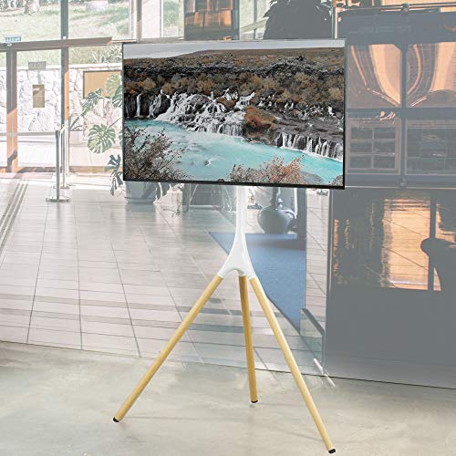 VIVO Artistic Easel 45 to 65 inch LED LCD Screen, Studio TV Display Stand, Adjustable TV Mount with Swivel and Tripod Base, White Bracket, Light Wood Legs, STAND-TV65AW - color: White - Wood