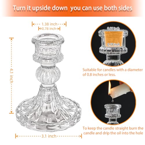 Glass Candlestick Holder,Striped Taper Candle Holders,Set of 6 Candle Stand for Table Centerpieces, Home Decor,Weddings,Festival and Parties (Clear Stripe Pattern) - color: Clear Stripe Pattern