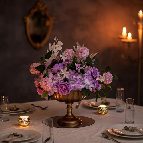 Sziqiqi Gold Urn Vase for Wedding: 7.9in Large Compote Vases Centrepieces with Crystal Beads for Table Decorations - Set of 10 Metal Urn Vases for Flower Arrangement Bowl Vase for Party Anniversary
