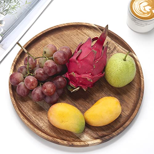 YANGQIHOME 11.8 inches Round Wood Tray, Wooden Serving Tray, Acacia Plates, Appetizer Charcuterie Board, Tray Organizer for Kitchen/Countertop, 11.8 x 11.8 x 0.8 inch - size: 11.8"