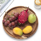 YANGQIHOME 11.8 inches Round Wood Tray, Wooden Serving Tray, Acacia Plates, Appetizer Charcuterie Board, Tray Organizer for Kitchen/Countertop, 11.8 x 11.8 x 0.8 inch - size: 11.8"