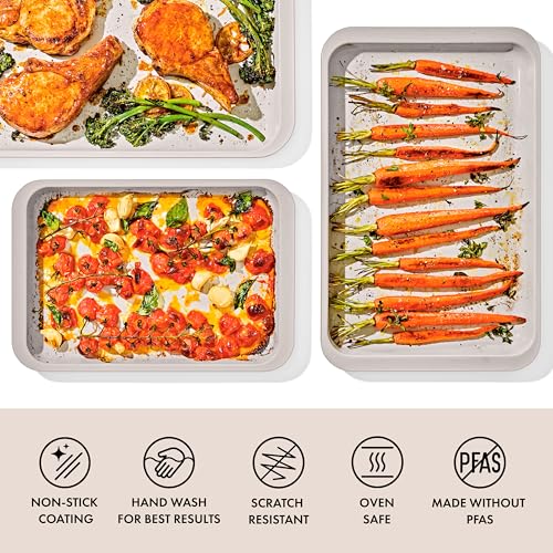 OXO Good Grips Non-Stick Pro Ceramic Coated Metal Bakeware 3-Piece Sheet Pan Set – Biscuit - color: Biscuit, size: 3-Piece Set