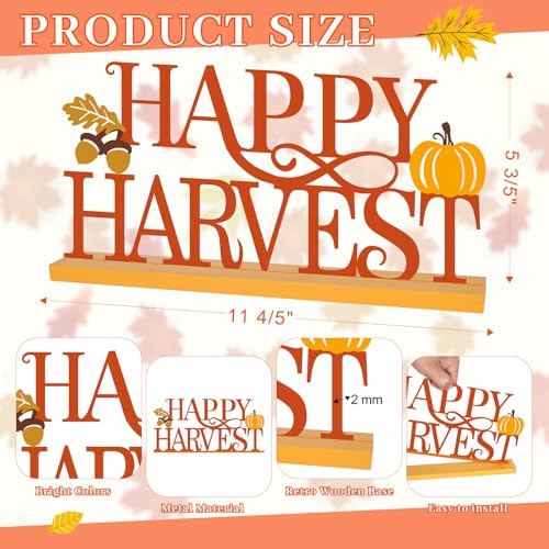 COCHIE Metal Happy Harvest Sign, Orange Fall Decorations for Home, Office, Shelf, Mantel, Indoor, Autumn Pumpkin Decoration, Hello Fall Leave Decor (Harvest) - style: Harvest