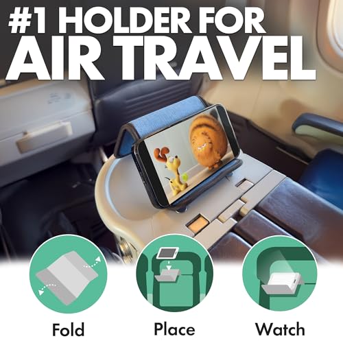 Flight Flap Airplane Phone Holder, Flexible Cell Phone Holder, Folding Cellphone Stand for Desk, Bed, Office, Treadmill - Airplane Gadgets for Long Travel Accessories - Plane Essentials (Blue Denim) - color: Denim, size: Large