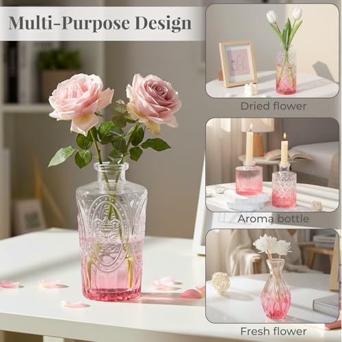 12 Pack Bud Vase in Bulk - BEAHOT Pink Flower Vases for Wedding Decorations, Glass Vase for Table Decorations, Small Vase for Home, Mother's Day, Centerpieces, Party, Office (Pink Gradient) - color: Pink-gradient