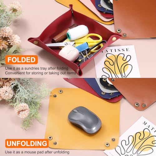 HARFINGTON 4pcs PU Leather Valet Tray Unisex Folding Small Catchall Tray Portable Entryway Table Tray Nightstand Bedside Desk Tray for Key Wallet Watch Coin Jewelry Dice, Pink - color: Pink