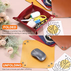 HARFINGTON 4pcs PU Leather Valet Tray Unisex Folding Small Catchall Tray Portable Entryway Table Tray Nightstand Bedside Desk Tray for Key Wallet Watch Coin Jewelry Dice, Green - color: Green
