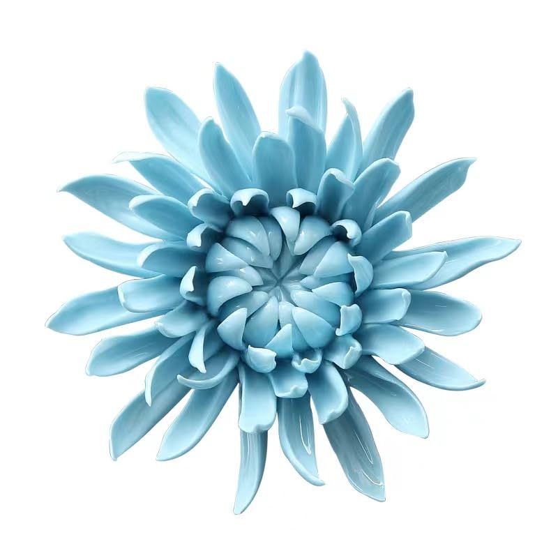 3.35" Ceramic Flower Wall Art, Artificial 3D Flower Wall Art，Handmade 3D Wall Art Hanging Sculpture， Porcelain Flower Wall Décor,Handmade Porcelain Flower Decoration for Home Office Decor (Blue，Chrysanthemum) - color: Blue