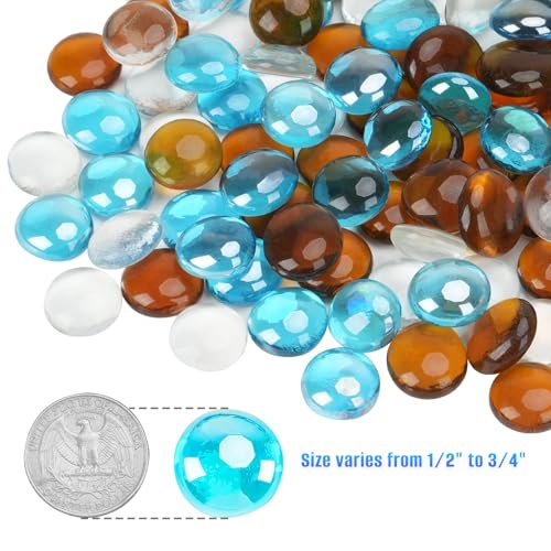 Mr. Fireglass 10 Pound Blended Fire Glass Beads, 1/2" High Luster Mixed Colored Fire Glass Drops for Fireplace Fire Pit & Lanscaping, Caribbean Blue, Crystal Ice, Caramel - color: Caribbean Blue, Crystal Ice, Caramel, size: 1/2 inch, 10 Pounds