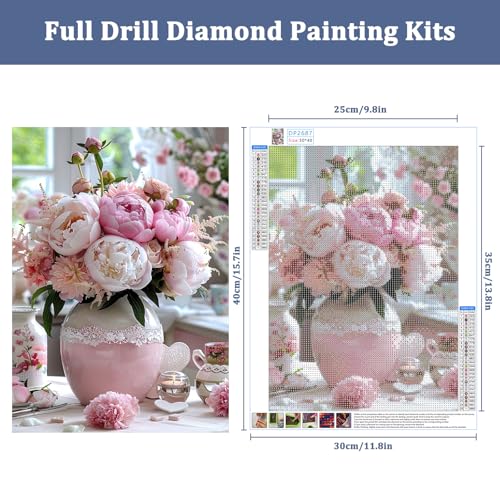 Auremi Flower Vase Diamond Art Painting, 5D Flower Diamond Painting Kits, Full Drill Diamond Dots Paintings for Beginners, Crystal Art Painting Kits for Home 30x40 cm