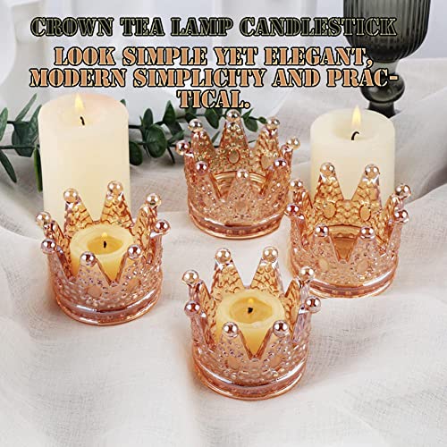 AKOAK 1 Pack Crown Glassware Candle Holder, Elegant Glass Tea Lamp Holder, Tea Light/Tabletop Candle Holder Decoration, Votive Candle Holder, Wedding, Party, Dinner, Family Decoration (Amber) - color: Amber
