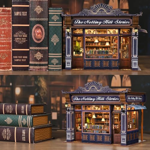 TOYQI Book Nook Kit, DIY Miniature Dollhouse Kit for Adults and Teens, Booknook Tiny House Kit Bookshelf Decoration 3D Wooden Puzzle Bookend for Valentine's Day Couple Lovers - Notting Hill Stories - style: Notting Hill Stories