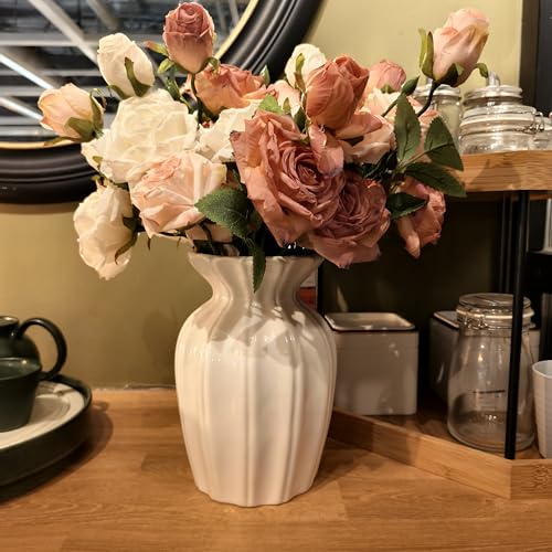 White Vase, 7.9 Inch Ceramic Vase for Flowers, Flower Vase for Centerpieces, Cute Vases for Home Decor, Farmhouse Ceramic Flower Vase for Living Room Shelf Table Cabinet Wedding - color: White B