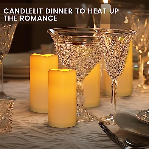 Large Outdoor Waterproof Flameless Candles with Remote Control,D3'' x H5.5'' Battery Operated Flickering LED Pillar Candle Plastic for Outdoor/Indoor Decoration Wedding, Party, Birthday (2PACK) - color: H04# Ivory 2pack Waterproof